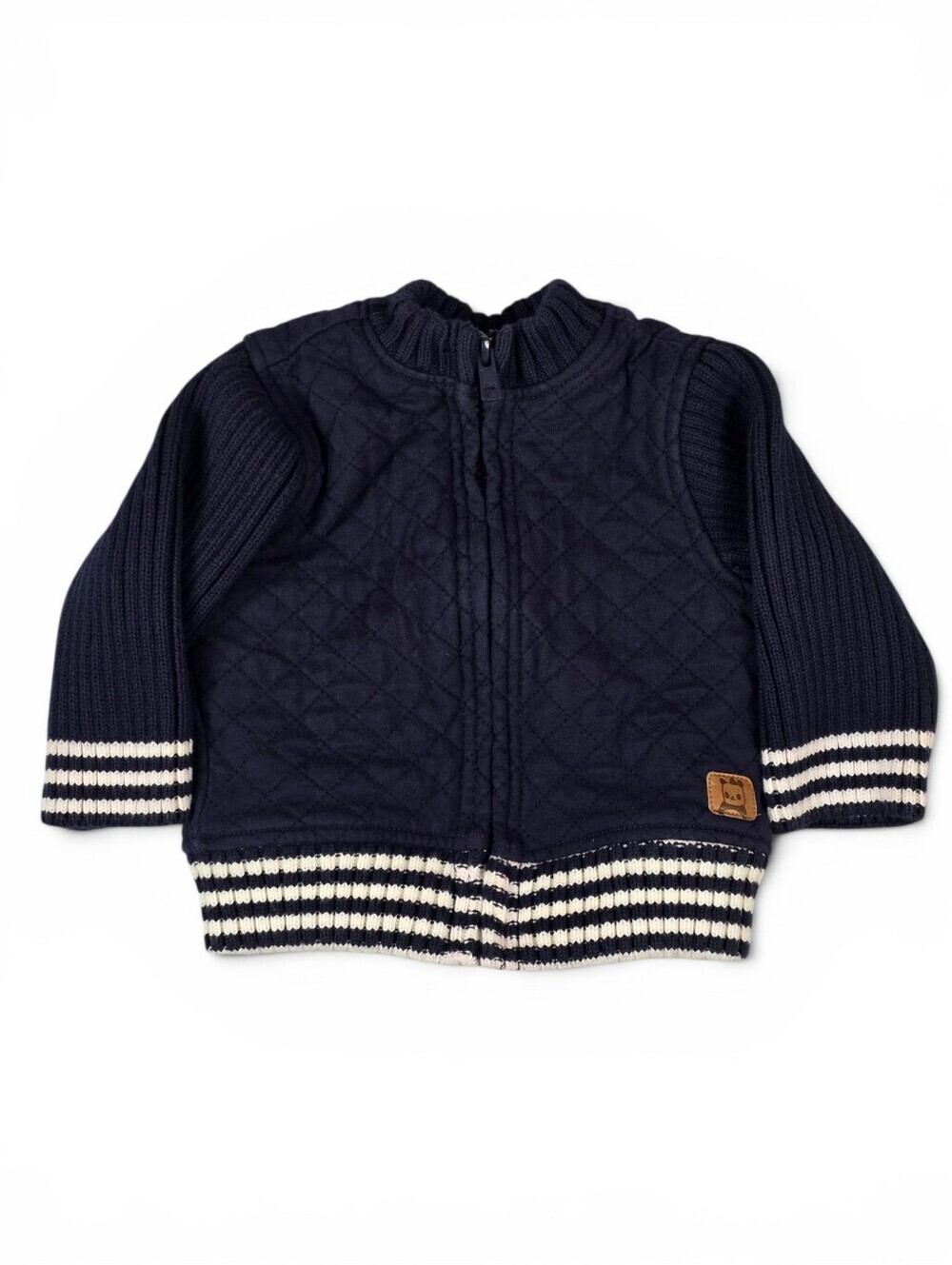 Gymboree Baby Boys 3-6 Months Quilted Knit Zip Varsity Jacket Navy Blue Striped